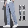 Herrenhosen Neue Frühlings-/Sommer -Baumwoll -Herren Casual Hosen Klassiker gebürstete elastische Taille Dünne elastische blaue Jogging Arbeit Frachtherren2404