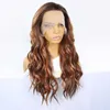 Syntetyczne peruki imbir brązowy podświetlenie kolorowe włosy koronkowe przednia peruka odpowiednia do roli żeńskiej odgrywanie długiej zwiniętej fali bezczelna 13x4 Q240427