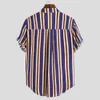 Men's Fashionable Contrasting Striped Thin Short Sleeved Casual Versatile Lapel Shirt