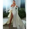 SLIT Sexy Side Side Mermaid Свадебное платье влюбленное без бретелек. Без кухни из бисера, атласная платья, платья безвески, безжалостные платья без рукавов.