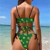 Frauen Badebekleidung Sexy St. Patricks Day Bikinis Set Field von Shamrocks Bikini Badeanzug Push Up Verstellbarer Fitness Frauen 2 Stück Badeanzüge