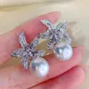 Studörhängen 2024 Pearl Princess Temperament Star for Women Tiktok European och American Fashion Can Love Small Ear Buckle Jewelry