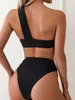 Swimwear Women 2024 Sexy Low Waist Bikini Set Solid One épaule String Swearwear Femmes de maillot de mail