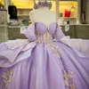 Блестящее сиреньское платье с мячом Quinceanera платье Applique Bobe Beaks Tull 2024 Священная вечеринка по случаю дня рождения сладкое 16 vestidos de 15 Anos