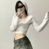 Blouse Lucyever Hooded witte crop tops voor vrouwen sexy hete meisje lowcut bijgesneden shirts vrouw zomer dunne simpele t -shirts met lange mouwen