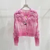 Kvinnors stickor Tees Designer Miu Home V-ringningsblomma Gradient Sticked Pink Cardigan Sweet Age Reducing Coat 2023 New Autumn/Winter F3wi