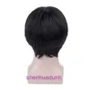 Mens full human hair wig broken bangs short straight natural fluffiness breathability and handsome hand woven spun