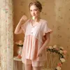 Frauen Nachtwäsche Spitzen Frauen Loungewear Prinzessin Nachtwäsche Sexy v Hals Rüschen Tops Shorts zweiteilige Sets Vintage Summer Cotton Pyjamas