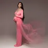 Maternity Dresses Pregnant woman sheer Maxi dress baby shower cotton tracking stretching pregnant pink elegant photography Q240427