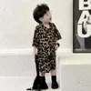 Clothing Sets 2024 Children's Suit Boys Summer Clothes Baby Short Sleeve Single Breasted Leopard Print Shorts Loose Kid 2pcs Set Outfits