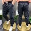 Jeans designer de jeans masculino lavado homens luxuosos salásticos de cintura elástica de cintura seis bolsos para a primavera outono harém masculino Q240427