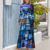 Casual Dresses Colorful Retro 60s Dress Modern Abstract Print Sexy Graphic Maxi High Waist Long Sleeve Fashion Boho Beach