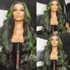 Perruques synthétiques Green Highlight Lace Synthetic Lace Front Perruque adaptée aux femmes Black and Green Body Wave fermé Ombre pré-cueilli Q240427