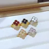 Hot Van V Gold Lucky Four Leaf Grass Series Ring Womens Full Diamond Agate Natural White Shell With Logo