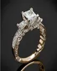 Victoria Wieck Vintage Biżuteria 925 Sterling Silverrose Gold Złota Trzy kamienne księżniczka Cut White Topaz CZ Diamond Party Women Wedd6503434