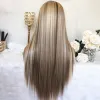 Wigs Highlight Wig Blonde Lace Front Wig Ombre Synthetic Hair Silk Base Closure Wig Middle Part Long Straight Hair