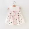 Girl's Dresses 2/piece set of summer girls dress bag cartoon strberry print tie lapel sleeveless princess dress for baby girls