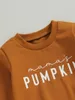 Set di abbigliamento Halloween per bambini abiti da ragazza set di zucca stampa e pantaloni outfit per lettere per lettere per ragazze neonati nati top