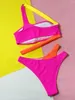 Women's Swimwear Multicolor Women 2 Pieces Swimsuit Sexy Hollow Out One Shoulder Push Up High Waist Bikini Backless Bathing Suit Biquini