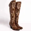 Boots Women Knee High Chunky Cheels Autumn Vintage Shoes بالإضافة إلى حجم المصارع الجوارب امرأة Mujer Zapatos Invierno