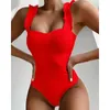 2021 Vintage Swimsuit Women One Piece Ruffle Strap Swimwear Femenina Monokini Monokini Palas de baño Suites de baño con trajes negros