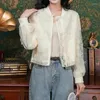 Giacche da donna primaverili e autunno maniche lunghe Office Office Lady Coat White Lace Ricorso Fiori da donna da donna