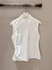 Kvinnors T-skjortor 2024 Spring Summer Women White ärmlös T-shirt Halva dragkedja Stand Collar Kvinnlig topp