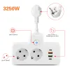 Adaptadores Adaptador de tira de energia para soquete elétrico do carregador de parede Europlug com tomadas USB 2AC Wall Socket Extension Cord With Switches