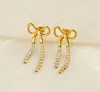 2024 New INS Style Stainless Steel Long Bow Tassel Earrings Women's Gold Personalized Trendy Diamond Earrings Jewelry Gift