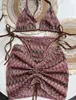 Paris Classics Crochet 3 Piece Bikini Set 2024 Luxury Skirt Striped Swimwear Designer Swimsuit Women's Sexy Beachwear Push Up Bathing Suits Brand Unpadded Trikini XL