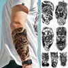 Tatuaż przeniesienie Lwa Wodoodporna Tymczasowa Tatuaż naklejka Korona Wolf Tiger Tiger Clock Rose Body Arm Arm Fake Tattoos Rękaw Mężczyźni 240426