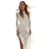 Robe en dentelle élégante robes longues romantiques O-Neck Maxi Robe sans dos de soirée Mariage Blanc White Party Femmes Robe 240415