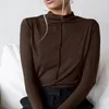 T-shirts pour femmes de style français élégant marron élégant t-shirt à manches longues tricotées pour femmes