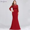 Casual Dresses MissHow Plus Size Eyelash Lace Mermaid Maxi Dress Female Three Quarter Sleeve Women Party With Sash