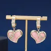 Designer Pink Diamond Studded Earrings Enamel Heart-shaped Love Pearl 925 Silver Needles Gold Letters Earring Wedding Gift Jewelry With Box