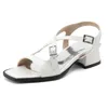 Casual Shoes 2024 Elegant Peep Toe Women Sandals Strap Buckle 5cm Thick Heel Big Size 40 41 42 43 Dress Silver White Pink