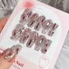 False Nails 3D Bling Gems Glitter Stiletto Matte False Nail Almond Nail Art Tips AB Rhinestones Frosted Fake Nails Press on Daily Wear semi cured nails supplies