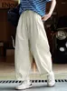 Kadın Pantolon Zevk Yaz Vintage Kavisli Geniş Bacak Kadınlar Rahat Gevşek Drawstring Elastik Bel Rahat Pantolon Sokak Giyim