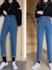 Jeans jeans autunno alto in vita nero per donne pantaloni harem dritti e dritti femminile coreane per tutta la partita di jeans ladies