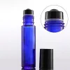 Wholesale Thick 10ml Glass Roll on Bottles Amber Blue Clear Empty roller ball perfume bottles With Black Lids Free Shipping 1000pcs/lot LL