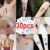 Tattoo -overdracht Waterdichte nep -tattoo -stickers voor vrouw Black Moon en Stars Tattoo Sketch 30 Style Set Long Dasting Body Art Tijdelijke tatoeages 240426