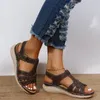 Freizeitschuhe Sommer Frauen im römischen Stil Keil flacher Mund Sandalen Knöchelgurt