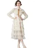 Lässige Kleider 2024 Frühling Frauen elegant rosa Mesh Prinzessin Party Vintage Mode Rüschen hoher Taille Kuchen Midi Kleider Vestdios