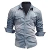 Men's Casual Shirts Vintage Denim Shirt Solid Long-sleeved Lapel Slim Fashion Washed Cotton Western Cowboy Business Tops