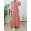 Casual Dresses Fashion Temperament Miyake Pleated Dress Round Neck Splicing Wooden Ear Edge Long-sleeved 2024 Long Robe Fall Clothing