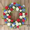 Decoratieve bloemen 15,75 inch Amerikaanse patriottische krans voor voordeur Vierde Wisteria Hangende Garland Artificial Flower Arrangements