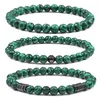 Klasyczne klasyczne 6 mm pawi kamienna bransoletka naturalne koraliki elastyczne ręcznie robione urok biżuterii męskie zielone traktowanie