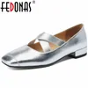 Scarpe casual fedonas donne pompe 2024 tacchi bassi primaverili di punta quadrata vera pelle donna di base concisa donna di base