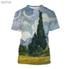 T-shirt maschile Vincent van Gogh Oil Painting Replica 3D harajuku Stampato da uomo e donna artistico a maniche corte a maniche corte t-shirtxw