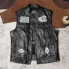 Mäns Vests Club Biker Gang Läder Lysande Reflective Cargo Vest Cowhide Riding